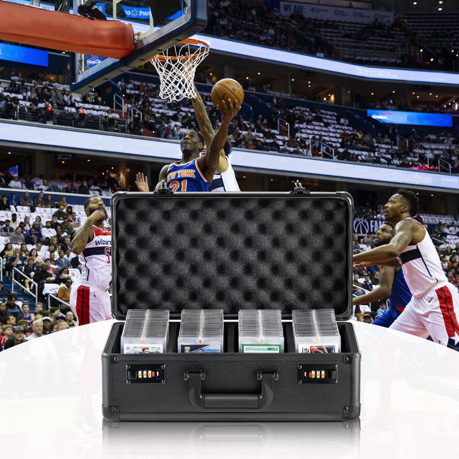 VEVOR Aufbewahrungsbox, 4 Fächer, Tragetasche für Sportkarten mit Schaumstoffteilern und Codeschloss, für 120 bewertete PSA-Karten, 84 BGS-Karten, 96 SGC-Karten, 428 Top Loader oder 999+ lose Karten