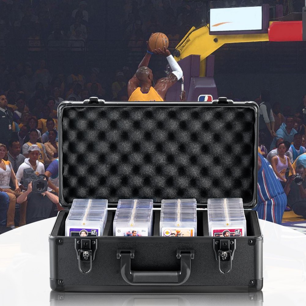 VEVOR Aufbewahrungsbox, 4 Fächer, Tragetasche für Sammelkarten mit Schaumstoffteilern und Schlüsselschloss, für 108 PSA-Karten, 76 BGS-Karten, 84 SGC-Karten, 388 Top Loader oder 999+ lose Karten