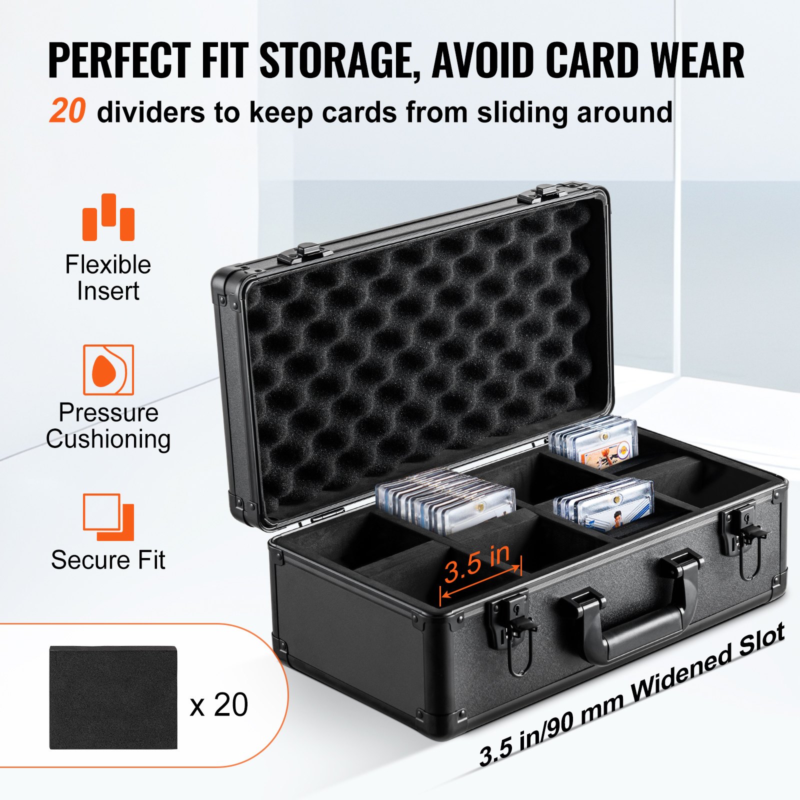 VEVOR Storage Box, 4 Compartments, Sports Card Carrier with Foam Dividers and Key Lock, for 96 PSA Cards, 68 BGS Cards, 76 SGC Cards, 348 Top Loader Cards or 999+ Loose Cards
