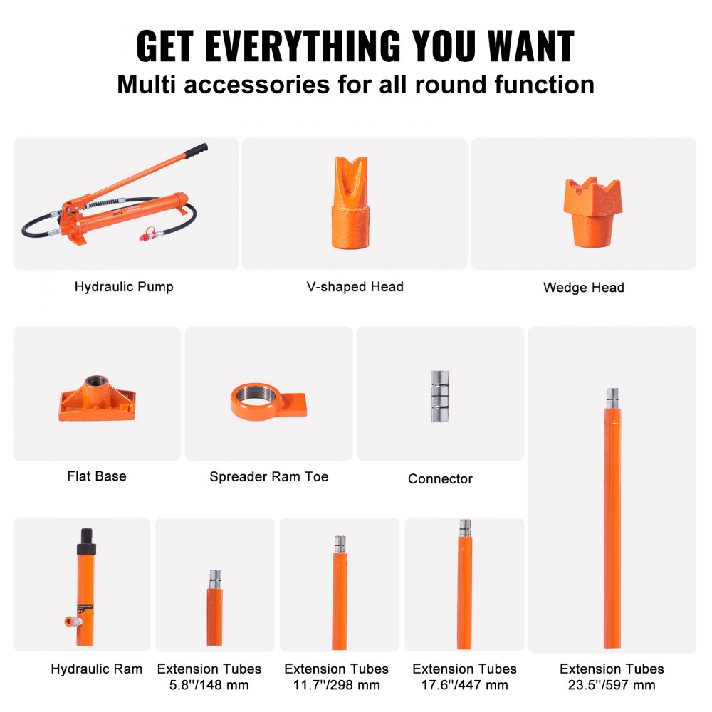 VEVOR Hydraulischer Wagenheber Luftpumpe 20 t, Lufthydraulischer Heber 145 mm Hub Rot, inkl. 100 / 300 / 500 mm Verlängerungsstange, Elektrostatisches Pulversprühen Hydraulikzylinder Autoreparatur