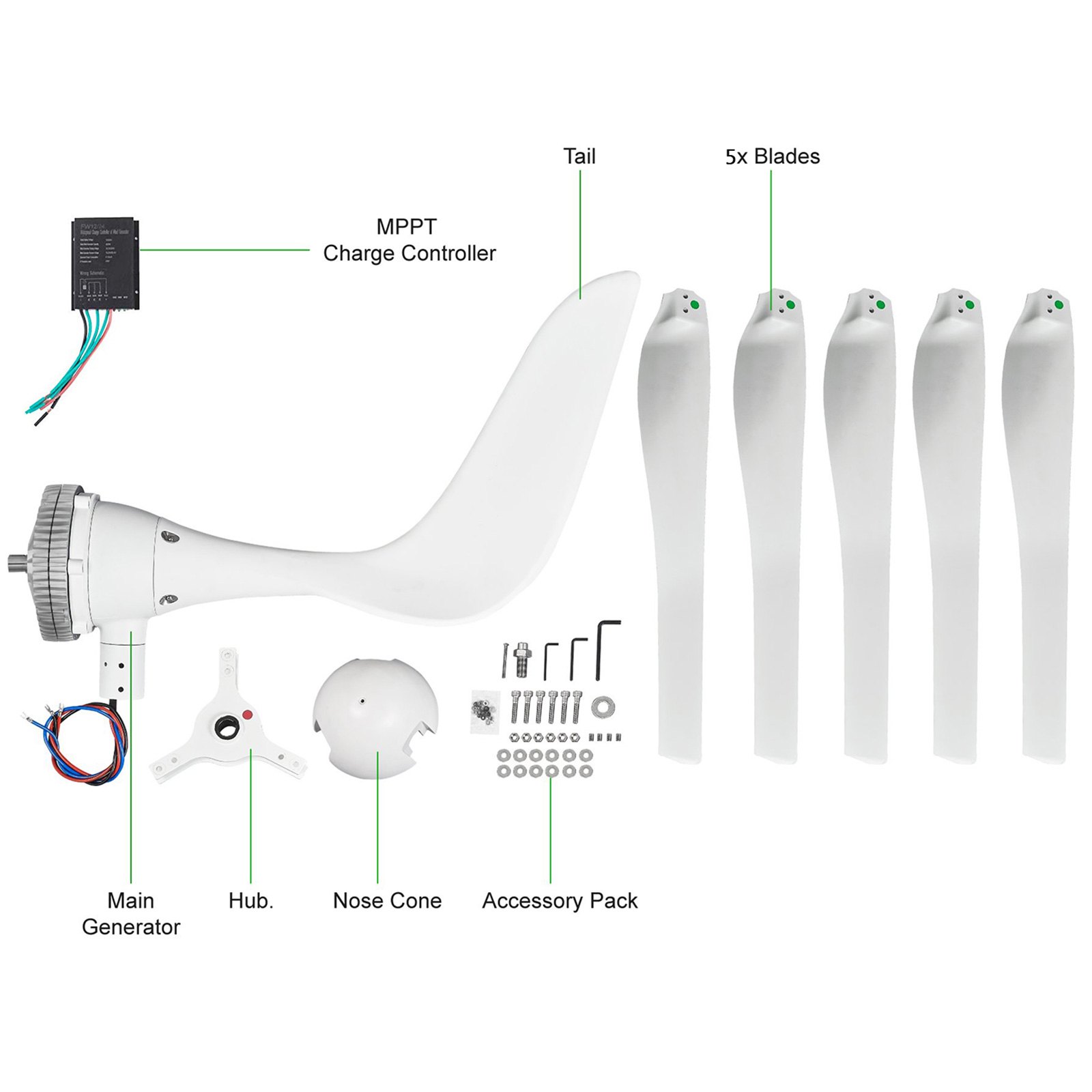 24v 500w 5 Blätter Wind Turbine Effective Haus Laderegler Windkraftanlage