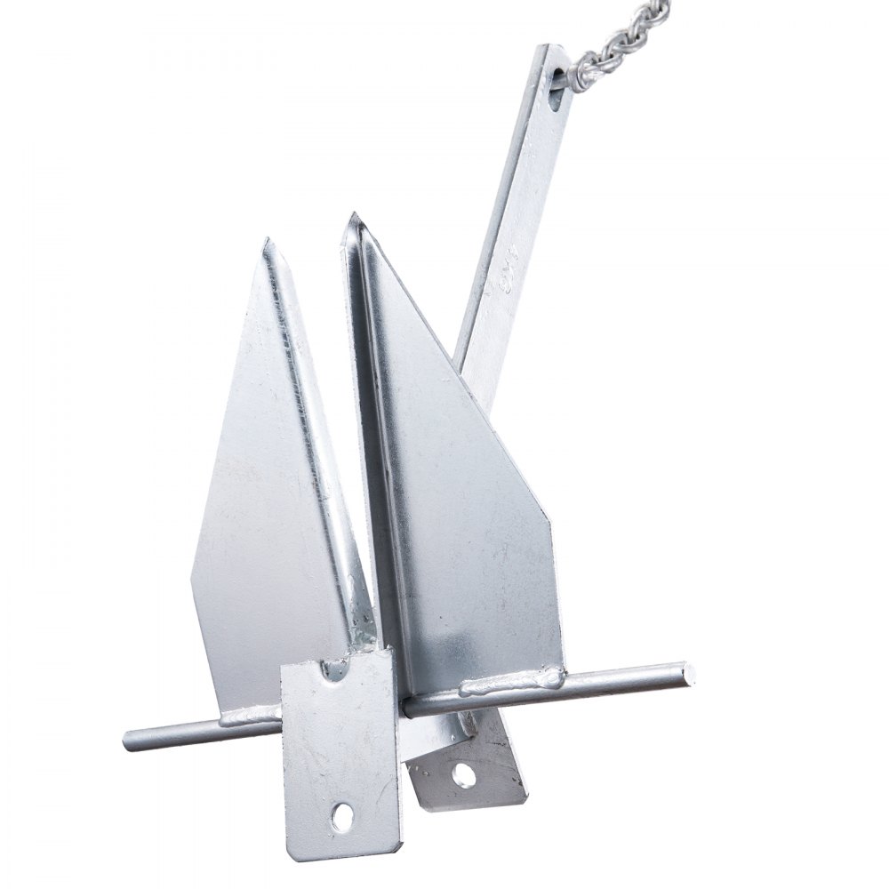 VEVOR Fluke-Ankerset Feuerverzinkter Fluke-Anker aus Stahl mit 2,4 m Kette, 30,8 m Seil und zwei 11 mm Schäkeln, Bootsanker für kleine Schiffe unter 9,14 m, Meere, Flüsse und Küsten 6kg