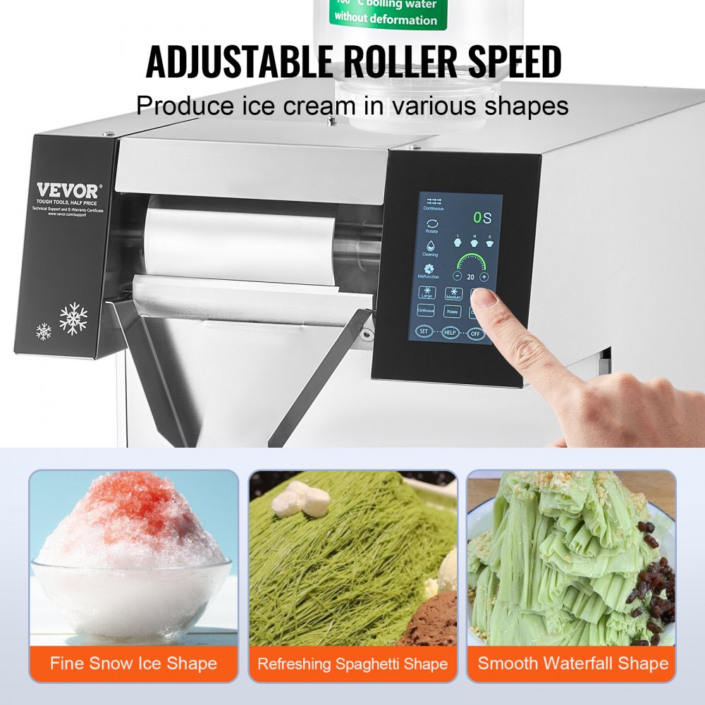 VEVOR Commercial Snowflake Ice Machine, 260 kg/24 h Snowflake Ice Maker, Stainless Steel Ice Shaver, Electric Snow Cone Maker with Air Cooling System & Touch LCD