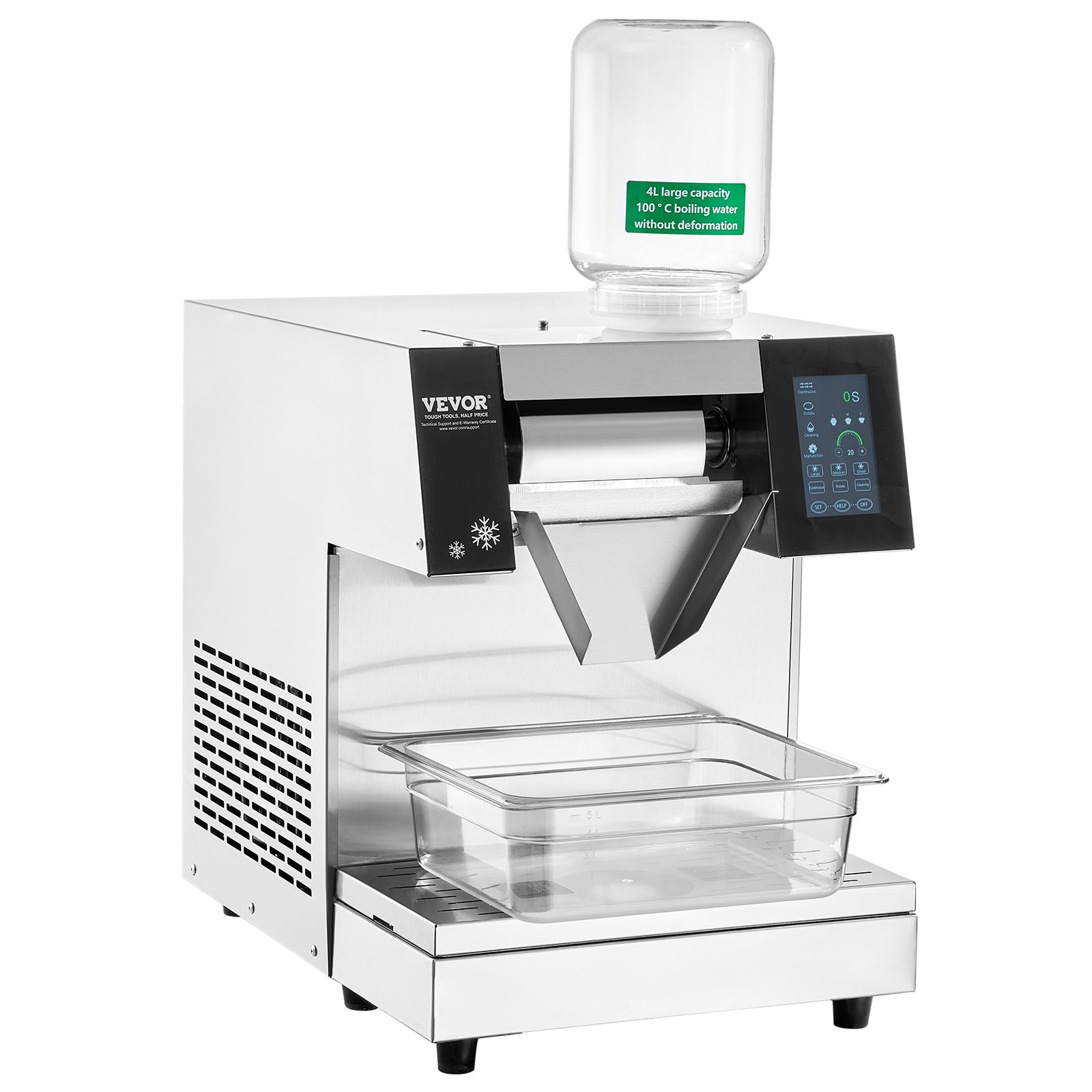 VEVOR Commercial Snowflake Ice Machine, 260 kg/24 h Snowflake Ice Maker, Stainless Steel Ice Shaver, Electric Snow Cone Maker with Air Cooling System & Touch LCD