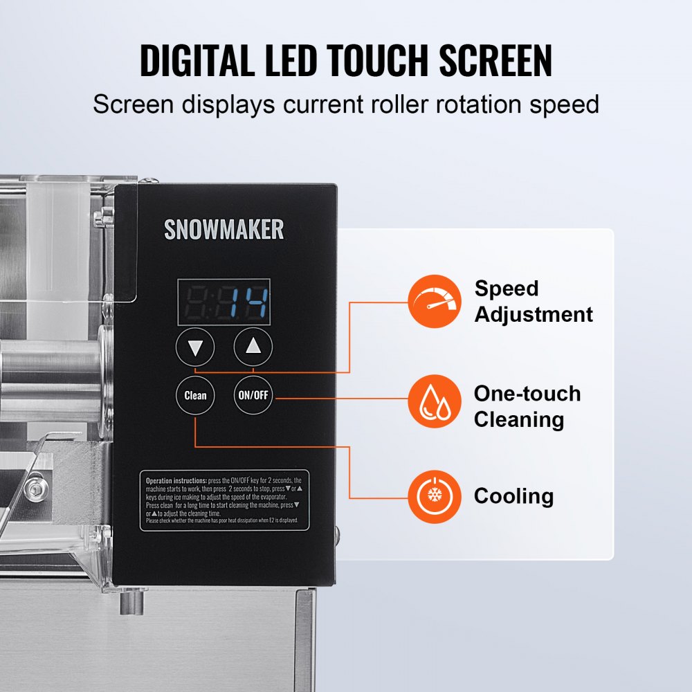 VEVOR Kommerzielle Schneeflocken-Eismaschine Schneeeisbereiter, 80 kg/24h Schneeflocken-Eismaschine, Eisrasierer elektrischer Schneekegel-Maker mit Luftkühlsystem & Touch-Screen für Bäckerei Café