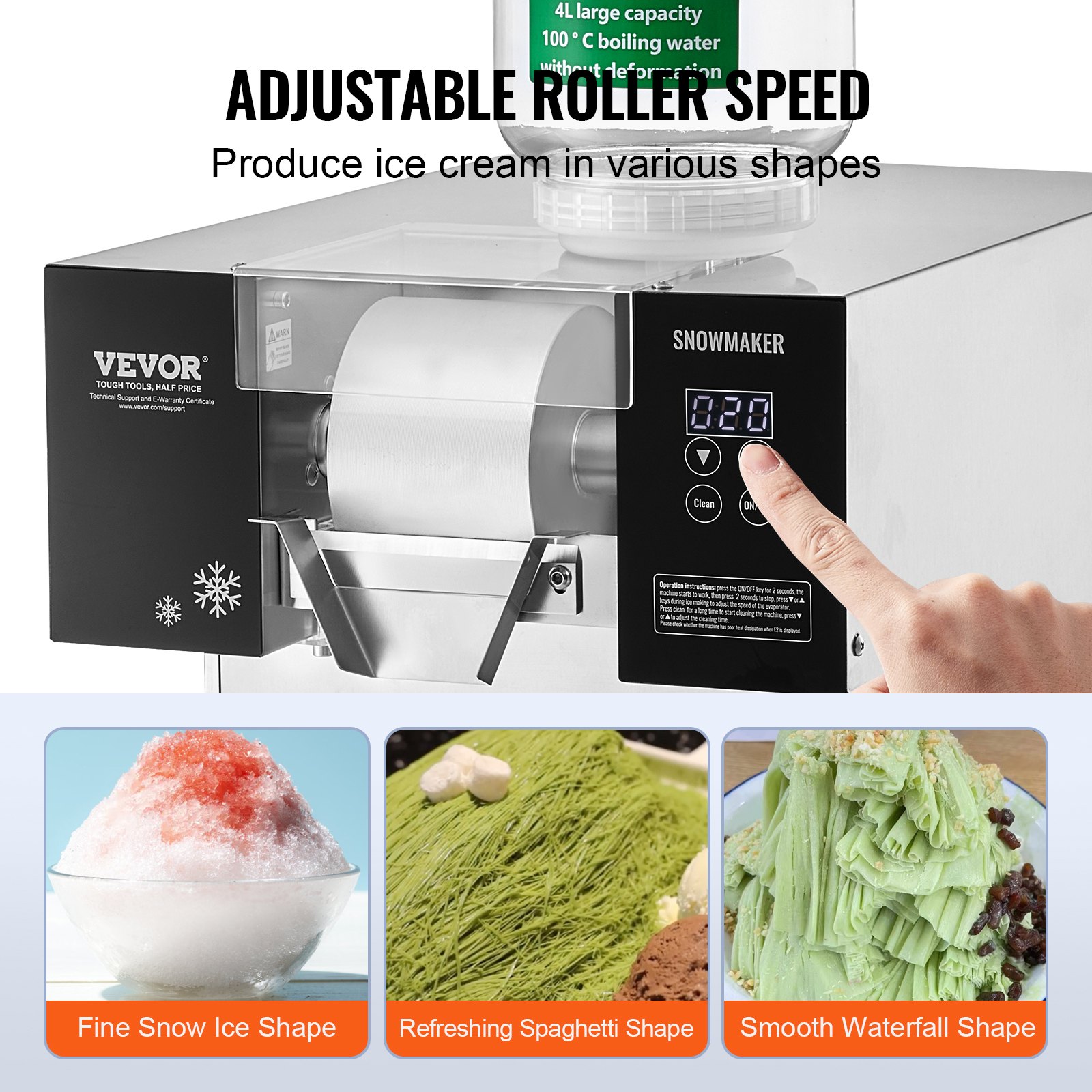 VEVOR Commercial Snowflake Ice Machine, 180kg/Day Snowflake Ice Maker, Stainless Steel Ice Shaver, Electric Snow Cone Maker, Air Cooling System with Touch Screen