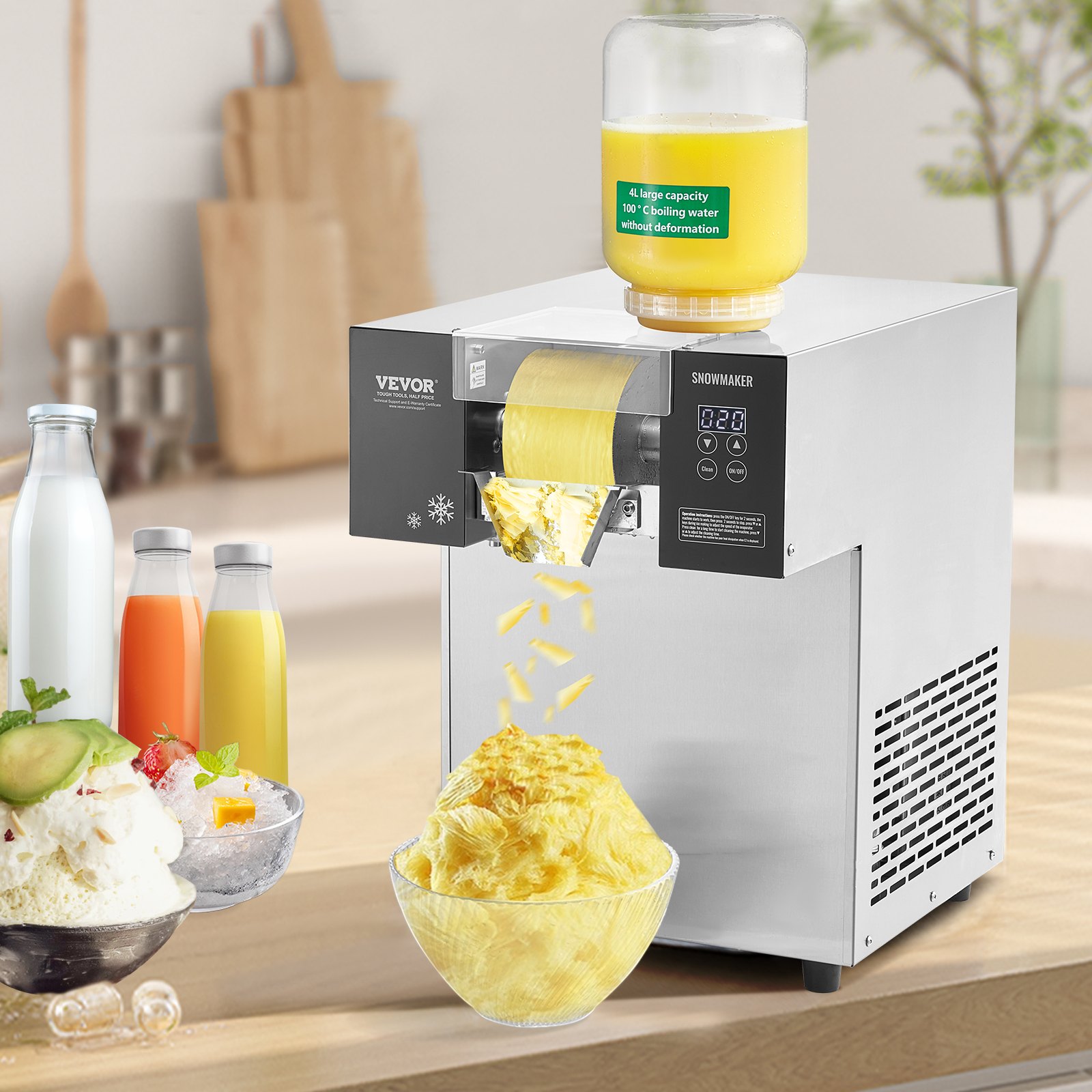 VEVOR Commercial Snowflake Ice Machine, 180kg/Day Snowflake Ice Maker, Stainless Steel Ice Shaver, Electric Snow Cone Maker, Air Cooling System with Touch Screen