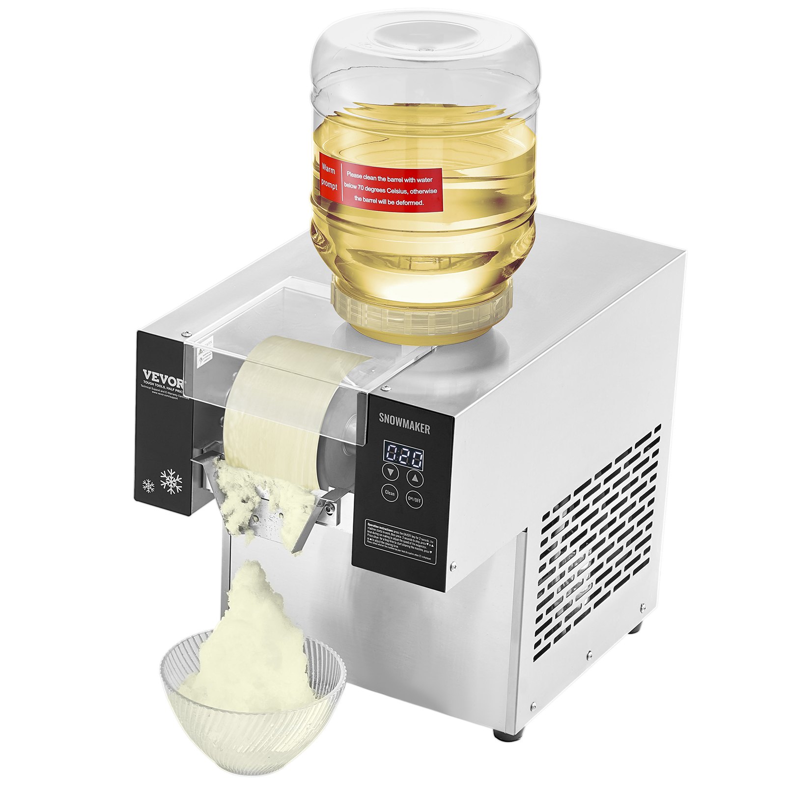 VEVOR Kommerzielle Schneeflocken-Eismaschine Schneeeisbereiter, 170kg/Tag Schneeflocken-Eismaschine, Edelstahl-Eisrasierer, elektrischer Schneekegel-Maker, Luftkühlsystem für Bäckerei Café