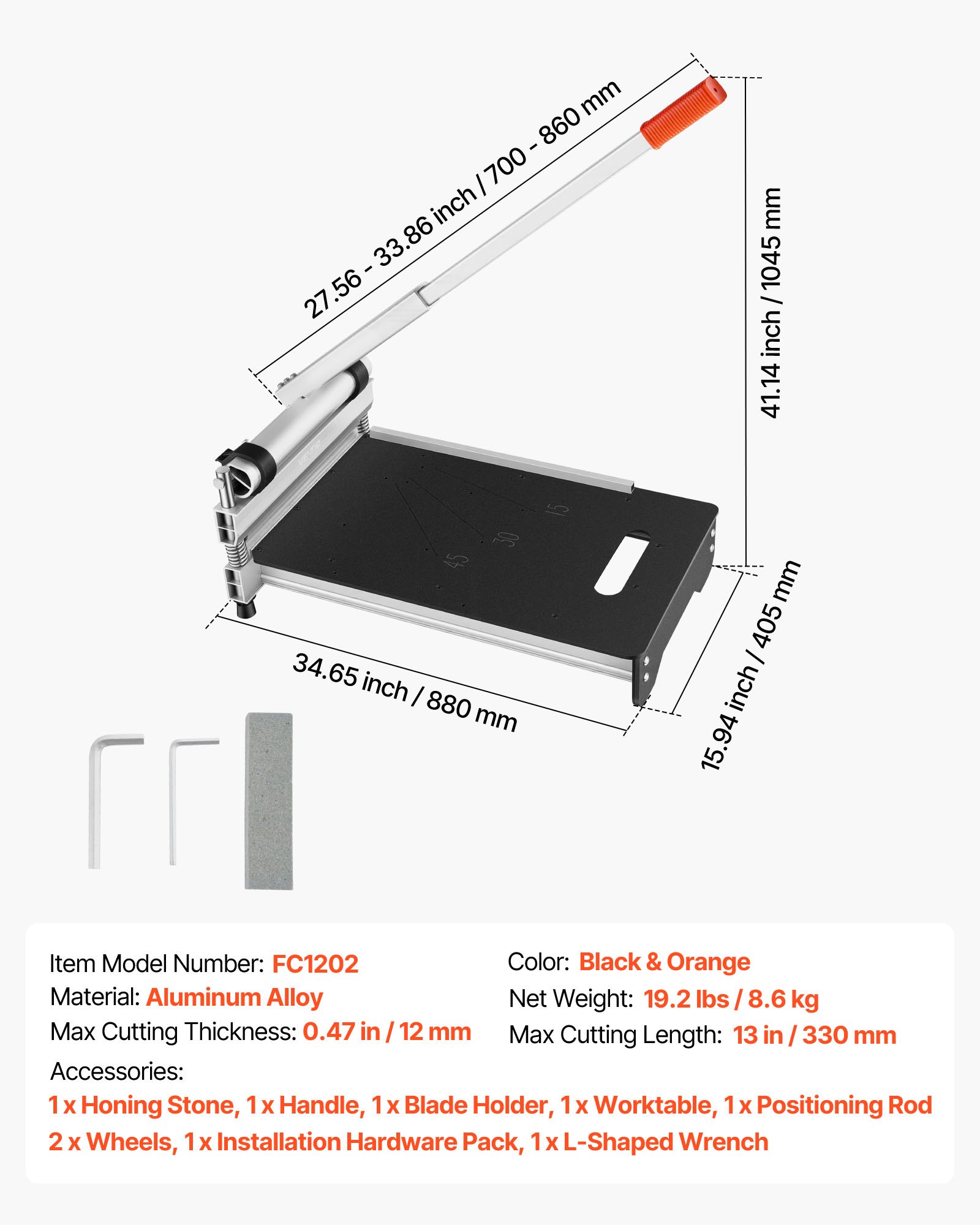 VEVOR 330mm Vinyl Floor Cutter, 12mm Thick Laminate Flooring Cutter with 15°/30°/45° Adjustable Angle Settings, Flexible Wheels, Telescoping Handle, Cuts Certain Engineered Wood, LVT,VCT,SPC,LVP,WPC