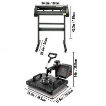 5 In1 12" X 15" (30 X 38cm) Heat Transfer Press + 28 Inch Vinyl Cutter Machine Kit Software