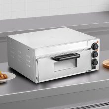 VEVOR Kommerzieller Pizzaofen Backofen 406mm Edelstahl Elektrisch 3 Drehknöpfe