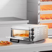 VEVOR Kommerzieller Pizzaofen Backofen 356mm Edelstahl Elektrisch 3 Drehknöpfe