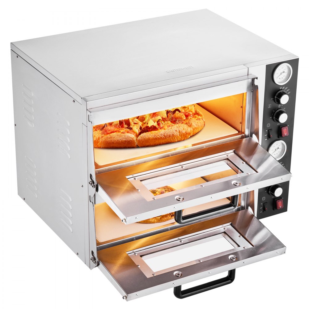 VEVOR elektrischer Pizzaofen für 457 mm Pizza 2500 + 2500 W Pizzabackofen bis 450 °C, Pizzamaker mit Zeit- und Temperaturregelung & Doppelkammer, Pizzabackmaschine Pizzamaschine multifunktional