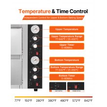 VEVOR elektrischer Pizzaofen für 457 mm Pizza 2500 + 2500 W Pizzabackofen bis 450 °C, Pizzamaker mit Zeit- und Temperaturregelung & Doppelkammer, Pizzabackmaschine Pizzamaschine multifunktional