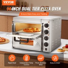 VEVOR Kommerzieller Pizzaofen Backofen 356mm Edelstahl Elektrisch 4 Drehknöpfe