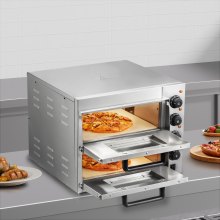 VEVOR Kommerzieller Pizzaofen Backofen 356mm Edelstahl Elektrisch 4 Drehknöpfe