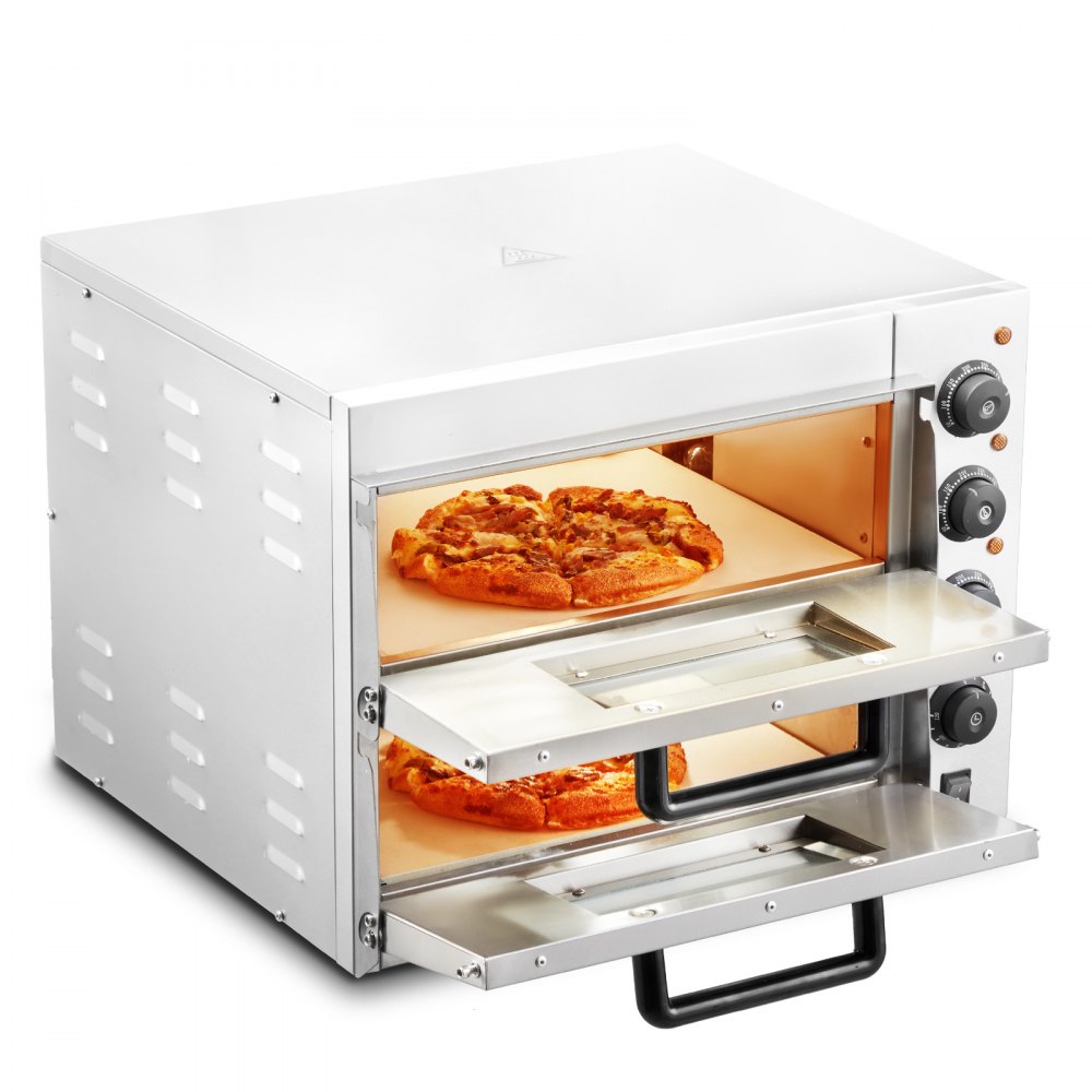 VEVOR Kommerzieller Pizzaofen Backofen 406mm Edelstahl Elektrisch 4 Drehknöpfe