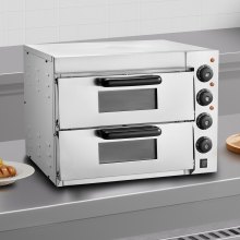 VEVOR Kommerzieller Pizzaofen Backofen 406mm Edelstahl Elektrisch 4 Drehknöpfe