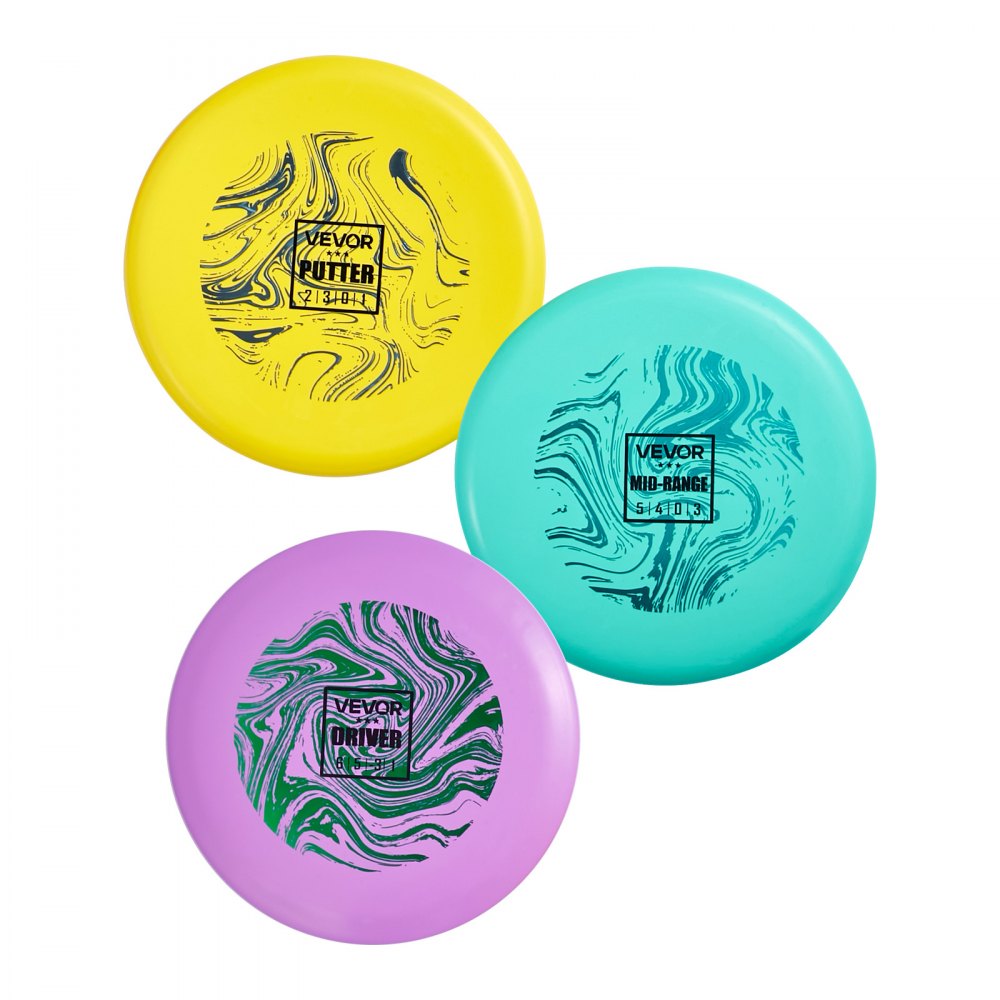 VEVOR Discgolf-Set Starterset (3 Stk.), Frisbeescheiben für Ganzkörper-Krafttraining, mit Putter, Mid-Range, Driver, PDGA-geprüft, für Garten Rasen Strand und Park im Freien
