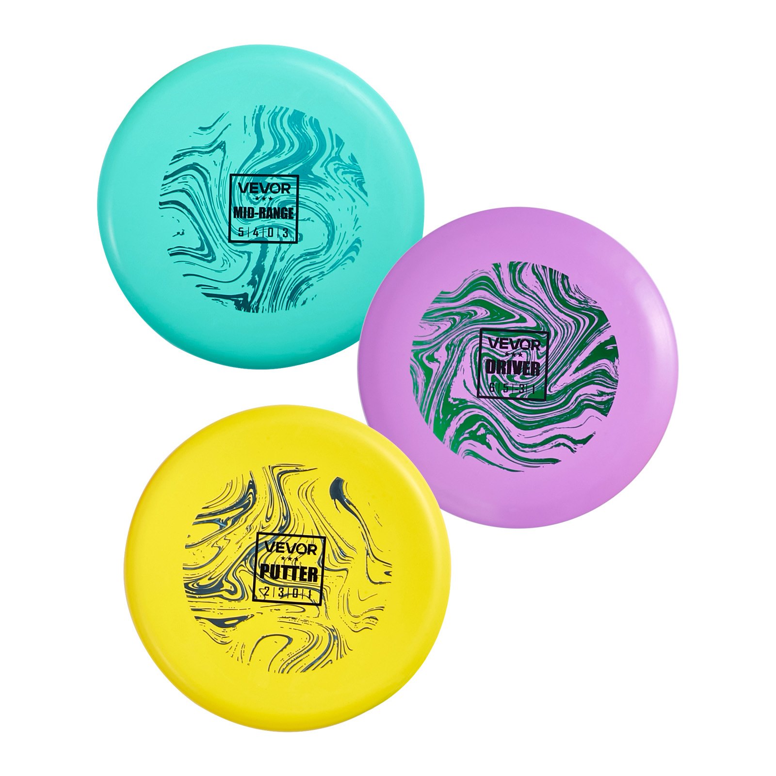 VEVOR Discgolf-Set Starterset (3 Stk.), Frisbeescheiben für Ganzkörper-Krafttraining, mit Putter, Mid-Range, Driver, PDGA-geprüft, für Garten Rasen Strand und Park im Freien