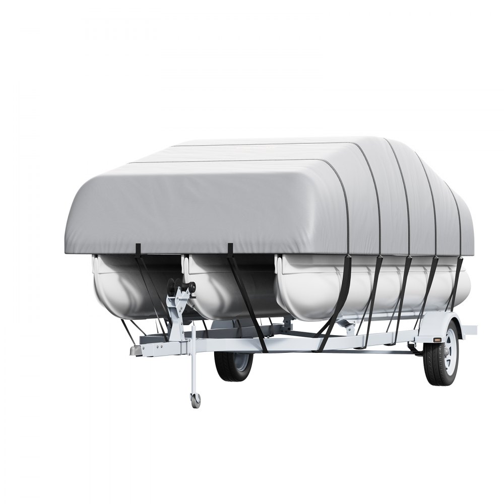 VEVOR Ponton-Boot-Abdeckung, 579-609 cm Wasserdichte, Trailerbare Ponton-Abdeckung, 800D Marine Grade PU Oxford-Gewebe, mit Motorabdeckung, 16 winddichten Schnallenriemen