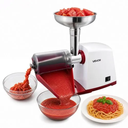 VEVOR Tomatenpresse Elektrisch Max. 800 W aus Edelstahl Passiermaschine für Erdbeermarmelade Kürbispüree Salsa und Saft, 4 Siebe mit 1 / 1,5 / 3 / 6 mm Maschenweite Schutzdeckel Reinigungsbürste Weiß