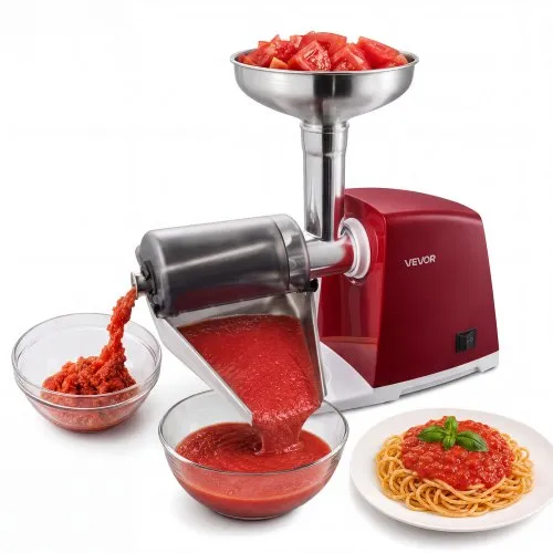 VEVOR Tomatenpresse Elektrisch Max. 800 W aus Edelstahl Passiermaschine für Erdbeermarmelade Kürbispüree Salsa und Saft, 4 Siebe mit 1 / 1,5 / 3 / 6 mm Maschenweite Schutzdeckel Reinigungsbürste Rot