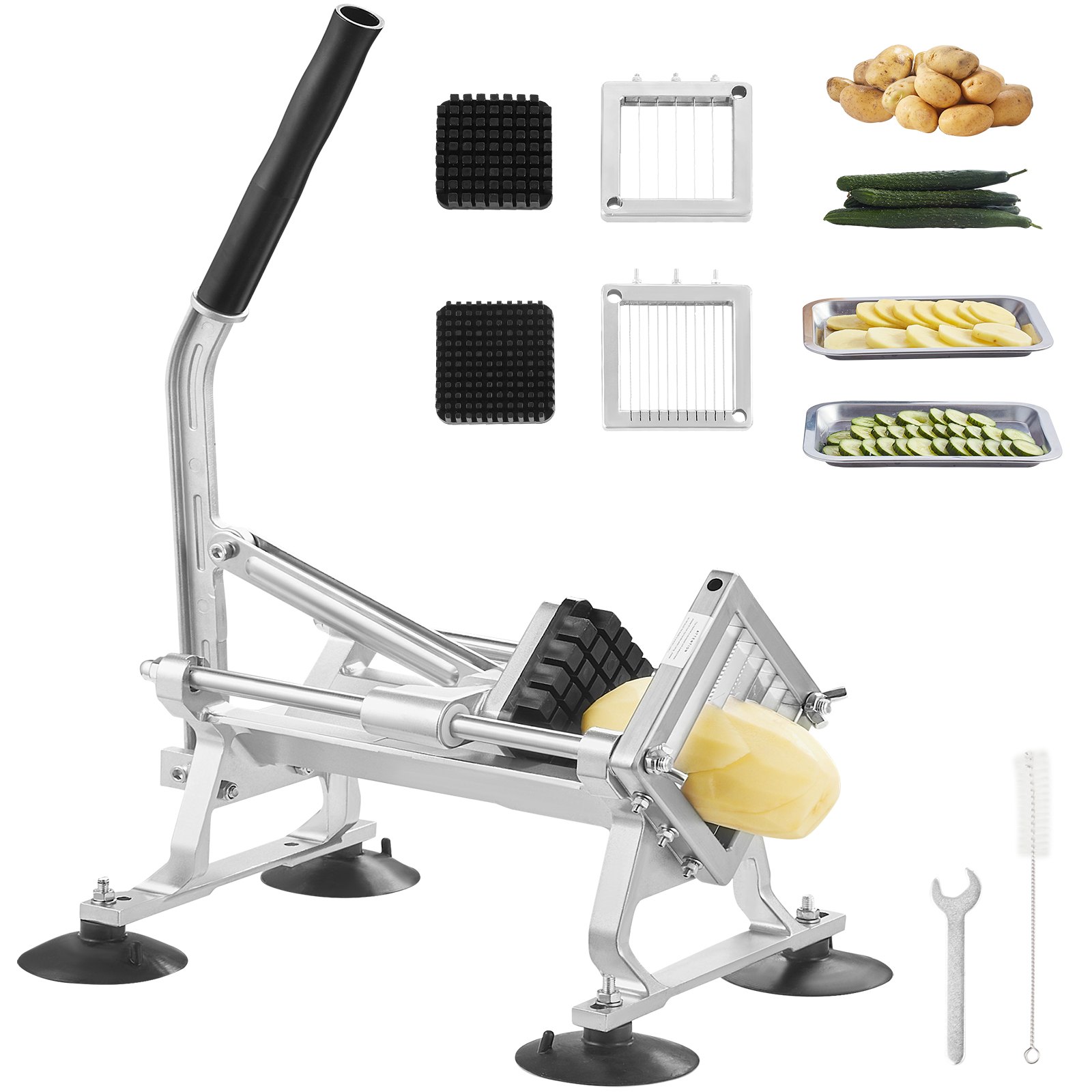 VEVOR Commercial Vegetable Slicer, 1/4 + 3/8 + 1/2 Inch Fruit Slicer, Vegetable Cutter Made of Stainless Steel & Aluminum Alloy, Manual Slicer with Non-Slip Feet, for Radishes, Onions, Potatoes