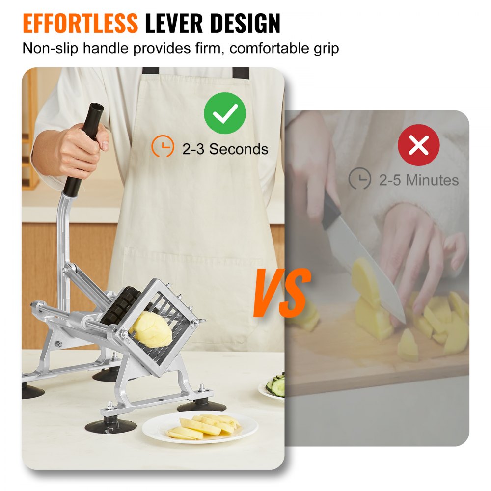 VEVOR Kommerzieller Gemüseschneider, 1/2 Zoll Obstschneider, Gemüseschneider aus Edelstahl und Aluminiumlegierung, manueller Schneider mit rutschfesten Füßen, für Radieschen, Zwiebeln, Kartoffeln, Zit