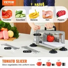 VEVOR Kommerzieller Tomatenschneider, 1/4"+3/8"+3/16" Tomatenschneider, Hochleistungs-Tomatenschneider aus Edelstahl, manueller Gemüseschneider, zum Schneiden von Tomaten, Gurken, Bananen usw.