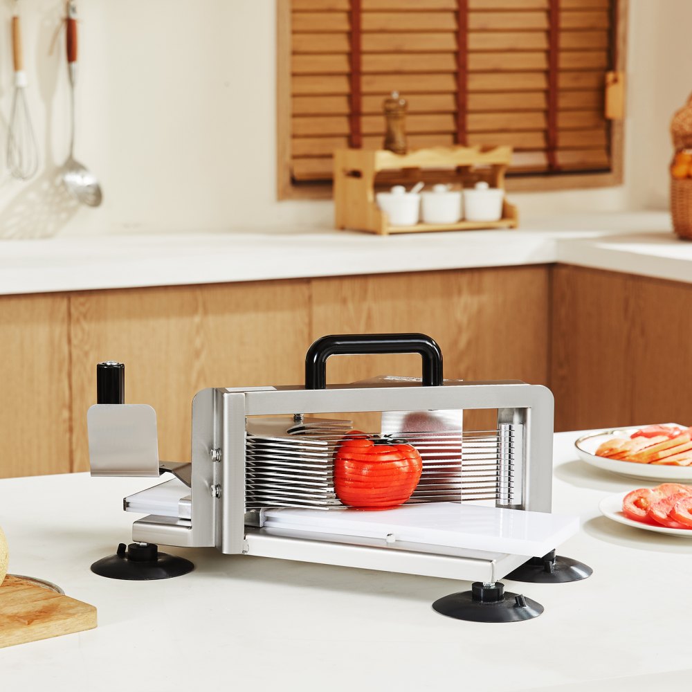 VEVOR Kommerzieller Tomatenschneider, 3/16 Zoll Tomatenschneider, Hochleistungs-Zwiebelschneider aus Edelstahl, Manueller Gemüseschneider, zum Schneiden von Tomaten, Gurken, Bananen