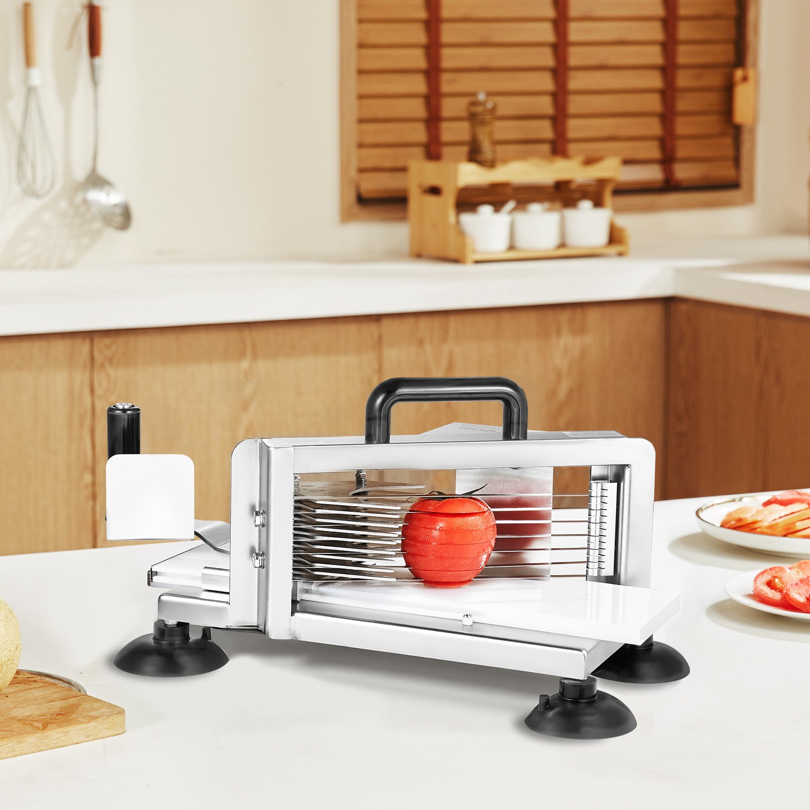 VEVOR Kommerzieller Tomatenschneider, 3/8 Zoll Tomatenschneider, Hochleistungs-Tomatenschneider aus Edelstahl, Manueller Gemüseschneider, zum Schneiden von Tomaten, Gurken, Bananen