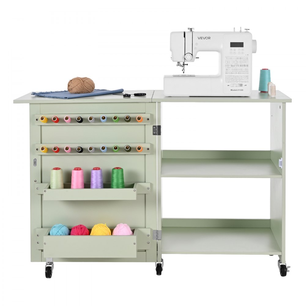VEVOR klappbarer Nähtisch Nähmaschinentisch mit kompaktem Design & Ablagefächern & Holzklammern & magnetischem Türschloss, Mehrzwecktisch für Modestudio Kunststudio Zuhause, Hellgrün