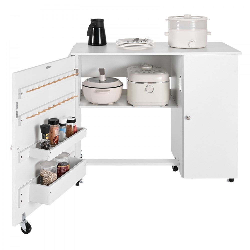 VEVOR Nähtisch Nähschrank mit Rädern & Holzrahmen & Ablagefächer & magnetischer Tür, Nähmaschinentisch Mehrzwecktisch 40 kg belastbar für Bastelstation und Beistelltisch weiß