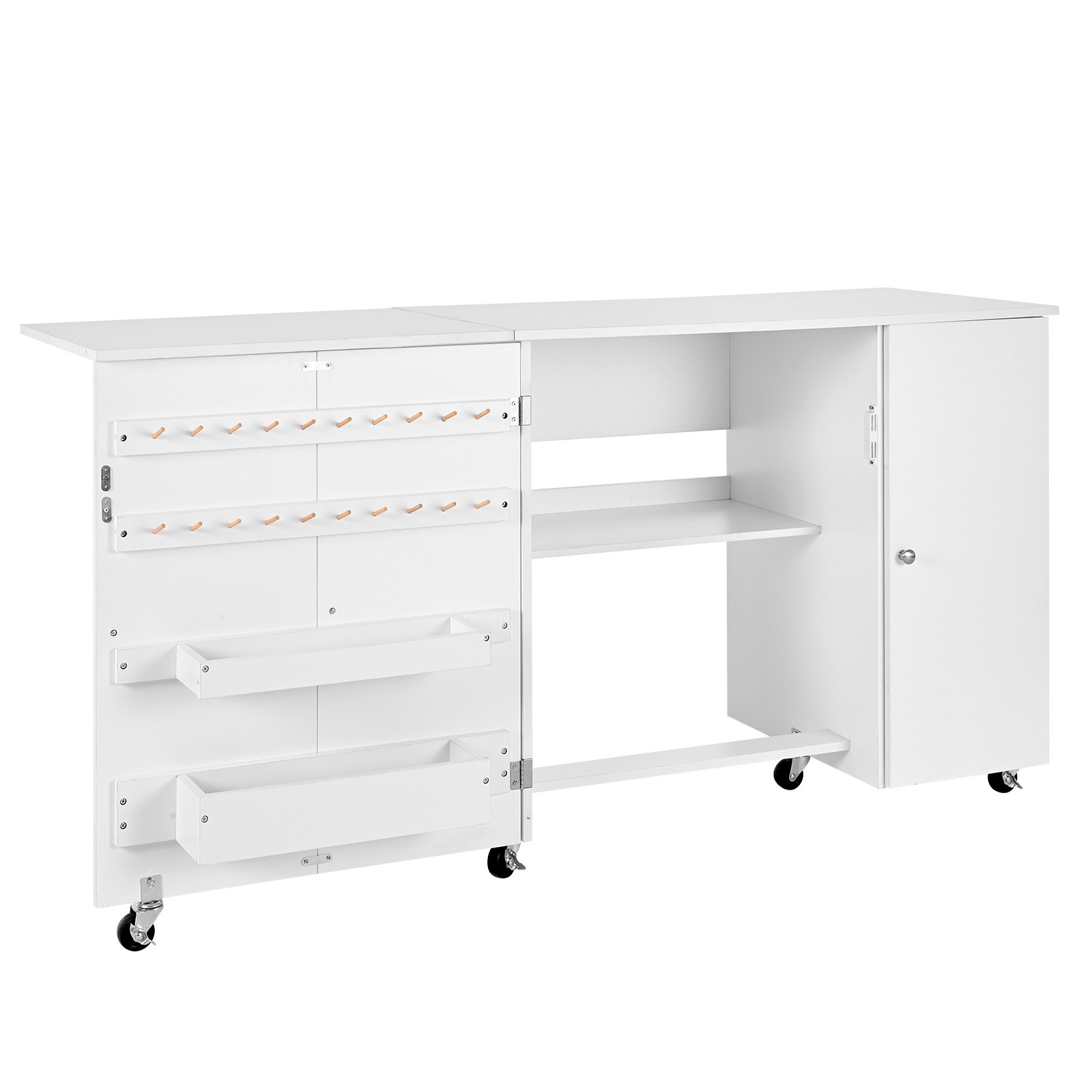 VEVOR Nähtisch Nähschrank mit Rädern & Holzrahmen & Ablagefächer & magnetischer Tür, Nähmaschinentisch Mehrzwecktisch 40 kg belastbar für Bastelstation und Beistelltisch weiß