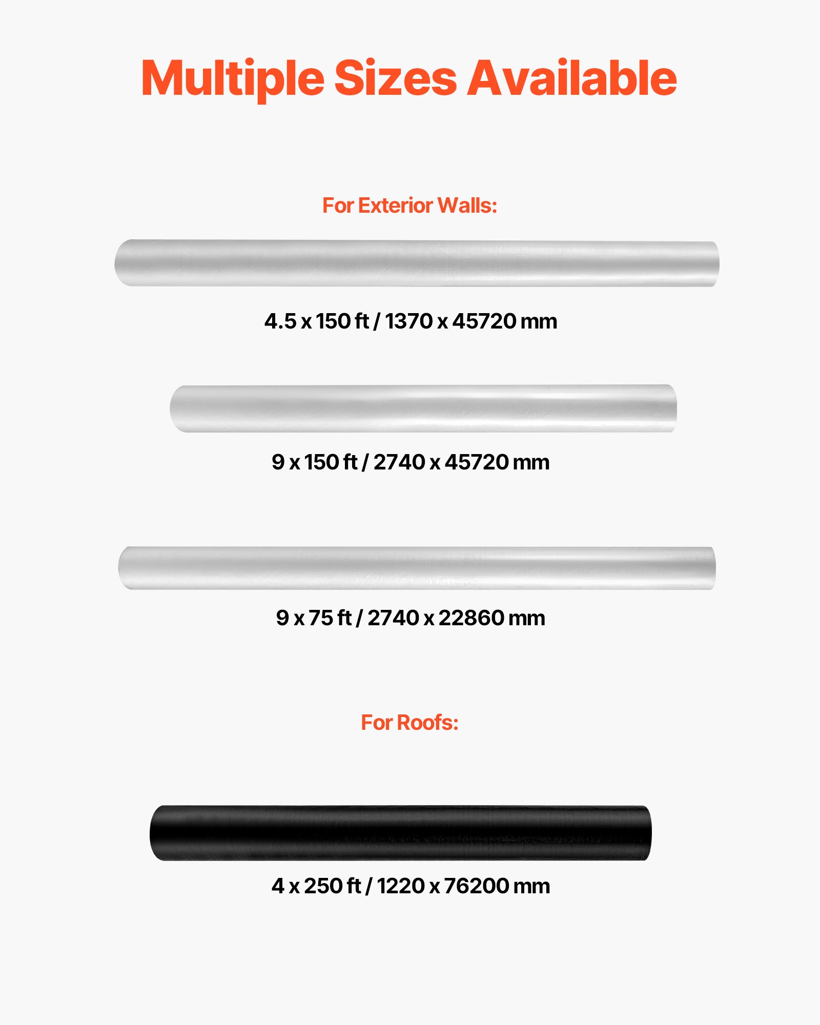 VEVOR Hausfolie, 1,22x76,2 m, Dampfbremsfolie, 0,17 mm dicke Dampfsperre, strapazierfähige Dampfsperrfolie für reißfeste, dampfsperrende Abdeckplane für Wohn- und Gewerbebauten, Schwarz