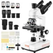 VEVOR Trinokulares Mikroskop 10X, 25X, 2X Hilfslinse Compound Mikroskop, Objektive 4X, 10X, 40X, 100X, Labor Auflicht Mikroskop Vergrößerung 40-5000, 100–240 V Labormikroskop
Verbundmikroskop