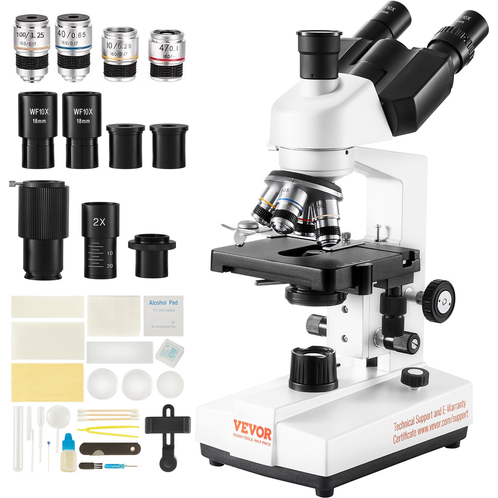 VEVOR Trinokulares Mikroskop 10X, 25X, 2X Hilfslinse Compound Mikroskop, Objektive 4X, 10X, 40X, 100X, Labor Auflicht Mikroskop Vergrößerung 40-5000, 100–240 V Labormikroskop
Verbundmikroskop