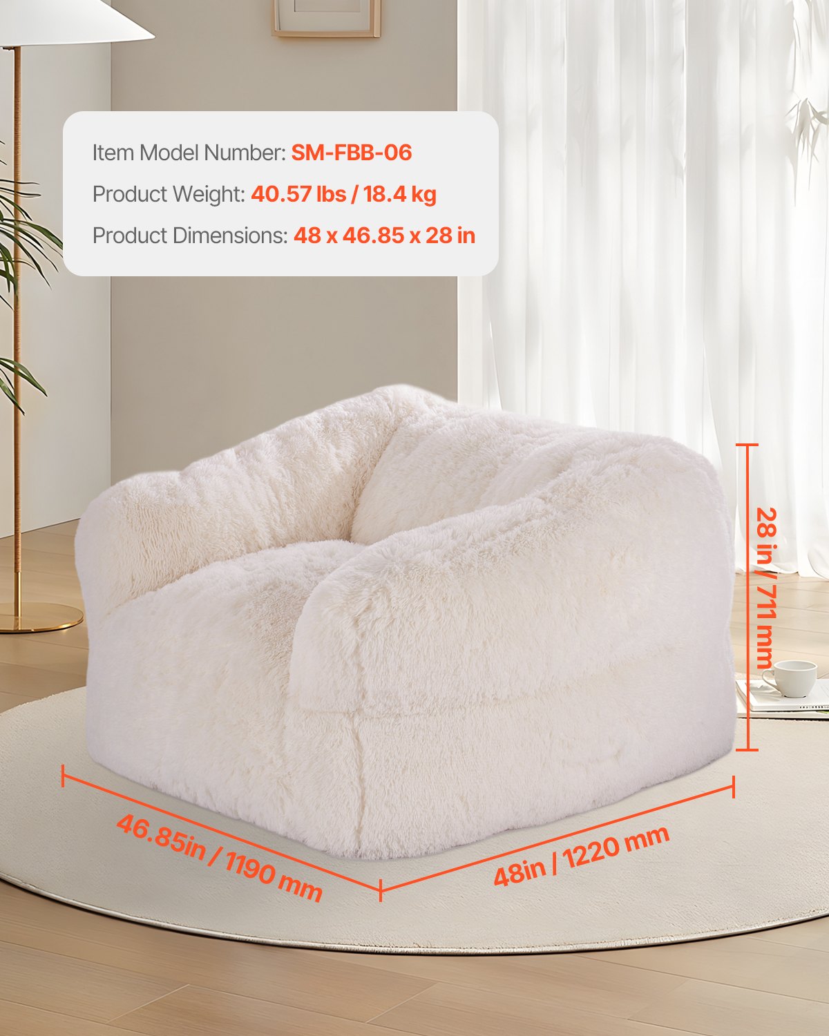 VEVOR Sitzsack Sofasessel (1220 x 1190 x 711 mm) mit Armlehnen für Erwachsene, flauschiger Plüsch & hochdichter Schaumstofffüllung, Sitzsack mit Zapper, Lazy-Sofa für Schlafzimmer, Beige