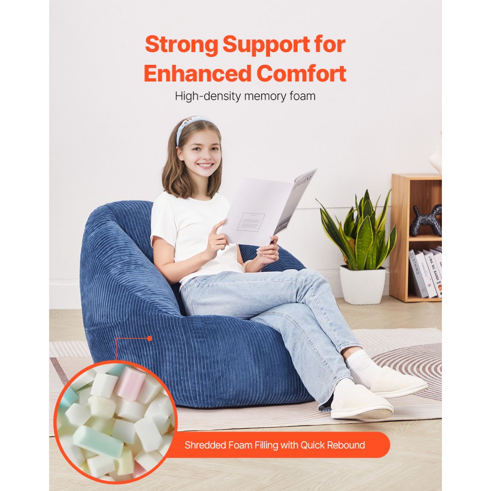 VEVOR Sitzsack Sitzkissen Bean Bag (900 x 850 x 790 mm) mit Armlehnen & Aufbewahrungstasche, gefüllt mit 25D Memory Foam mit weichem Teddy-Samtbezug, Sitzsack für Schlafzimmer Spielzimmer, Blau