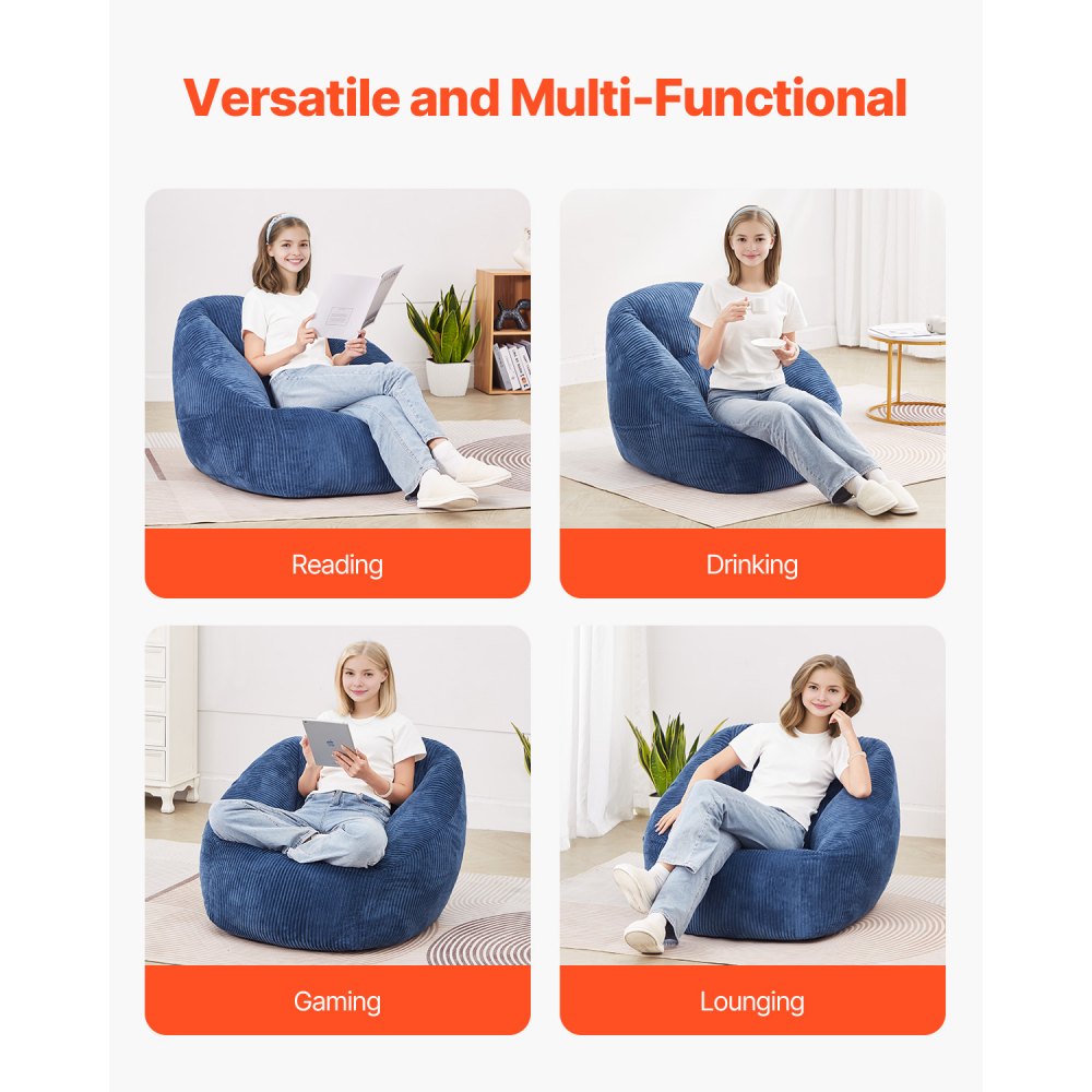 VEVOR Sitzsack Sitzkissen Bean Bag (900 x 850 x 790 mm) mit Armlehnen & Aufbewahrungstasche, gefüllt mit 25D Memory Foam mit weichem Teddy-Samtbezug, Sitzsack für Schlafzimmer Spielzimmer, Blau