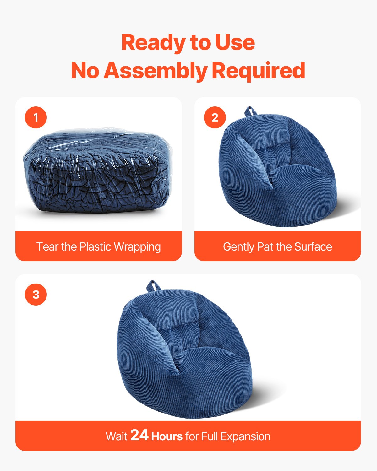 VEVOR Sitzsack Sitzkissen Bean Bag (900 x 850 x 790 mm) mit Armlehnen & Aufbewahrungstasche, gefüllt mit 25D Memory Foam mit weichem Teddy-Samtbezug, Sitzsack für Schlafzimmer Spielzimmer, Blau