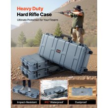VEVOR Waffenkoffer mit Hartschale für Langwaffen, abschließbarer Gewehrkoffer mit vorgeschnittenen Schaumstoffen, Langwaffenkoffer Waffenaufbewahrung rollbar IP67 wasserfest, 978x420x173 mm Grau