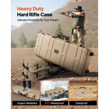 VEVOR Waffenkoffer mit Hartschale für Langwaffen, abschließbarer Gewehrkoffer mit vorgeschnittenen Schaumstoffen, Langwaffenkoffer Waffenaufbewahrung rollbar IP67 wasserfest, 1089x392x155 mm Khaki