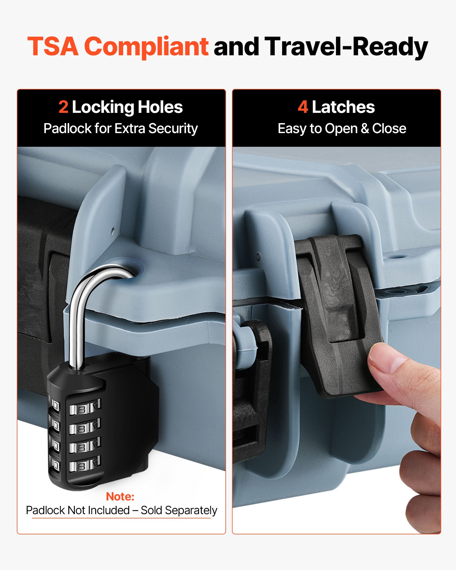 VEVOR Waffenkoffer mit Hartschale für Langwaffen, abschließbarer Gewehrkoffer mit vorgeschnittenen Schaumstoffen, Langwaffenkoffer Waffenaufbewahrung rollbar IP67 wasserfest, 1090x410x155 mm Grau