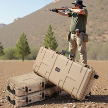 VEVOR Waffenkoffer mit Hartschale für Langwaffen, abschließbarer Gewehrkoffer mit vorgeschnittenen Schaumstoffen, Langwaffenkoffer Waffenaufbewahrung rollbar IP67 wasserfest, 1042x352x91 mm Khaki