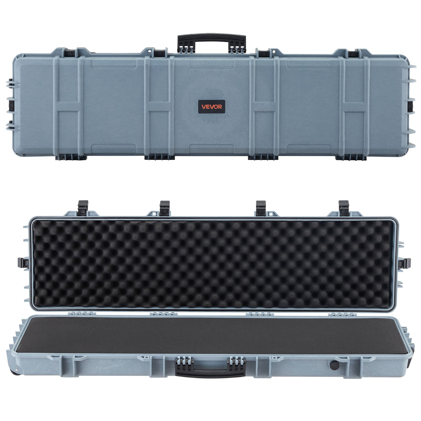 VEVOR Waffenkoffer mit Hartschale für Langwaffen, abschließbarer Gewehrkoffer mit vorgeschnittenen Schaumstoffen, Langwaffenkoffer Waffenaufbewahrung rollbar IP67 wasserfest, 138 x 38,5 x 16,5 cm Grau