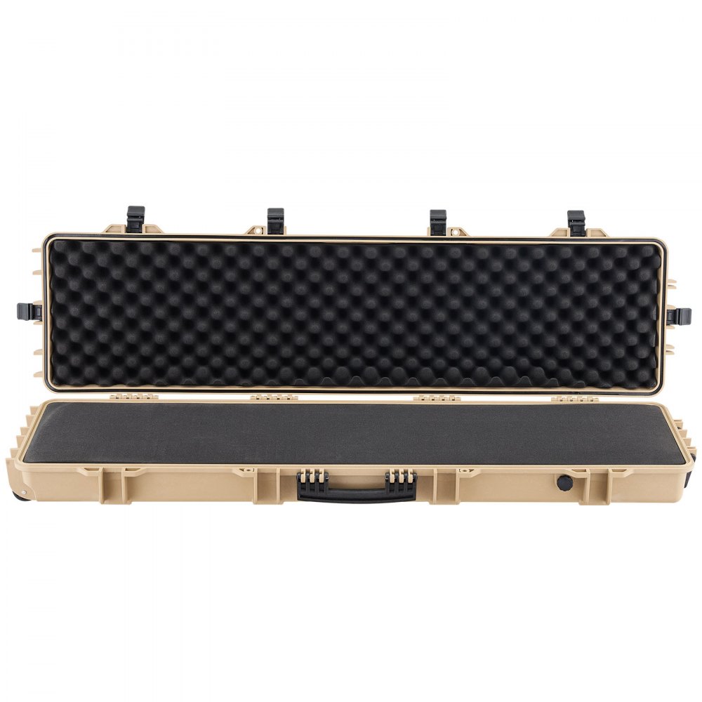 VEVOR Waffenkoffer mit Hartschale für Langwaffen, abschließbarer Gewehrkoffer mit vorgeschnittenen Schaumstoffen, Langwaffenkoffer Waffenaufbewahrung rollbar IP67 wasserfest, 1380x385x165 mm Khaki
