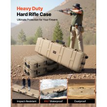 VEVOR Waffenkoffer mit Hartschale für Langwaffen, abschließbarer Gewehrkoffer mit vorgeschnittenen Schaumstoffen, Langwaffenkoffer Waffenaufbewahrung rollbar IP67 wasserfest, 1380x385x165 mm Khaki