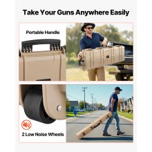 VEVOR Waffenkoffer mit Hartschale für Langwaffen, abschließbarer Gewehrkoffer mit vorgeschnittenen Schaumstoffen, Langwaffenkoffer Waffenaufbewahrung rollbar IP67 wasserfest, 1380x385x165 mm Khaki